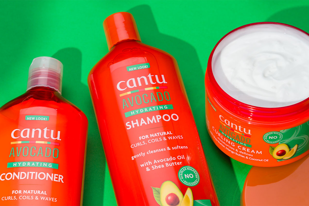 Shampoo, conditioner and curl cream with avocado