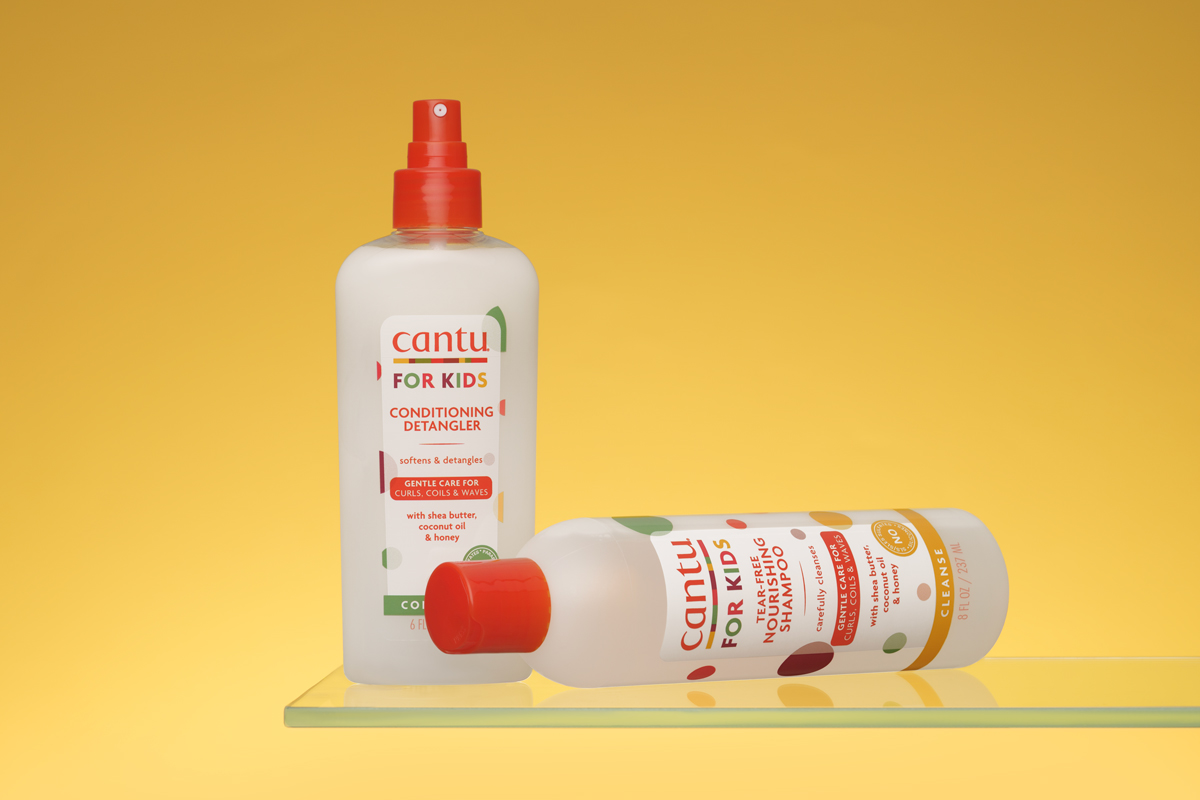 Cantu tear-free shampoo and leave-in spray conditioner for kids’ curls